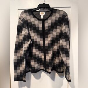 Vintage Talbots Black and Gray Checkered zip up Cardigan size xl